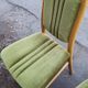 Set of 4 vintage Scandinavian chairs in light wood and green velvet.