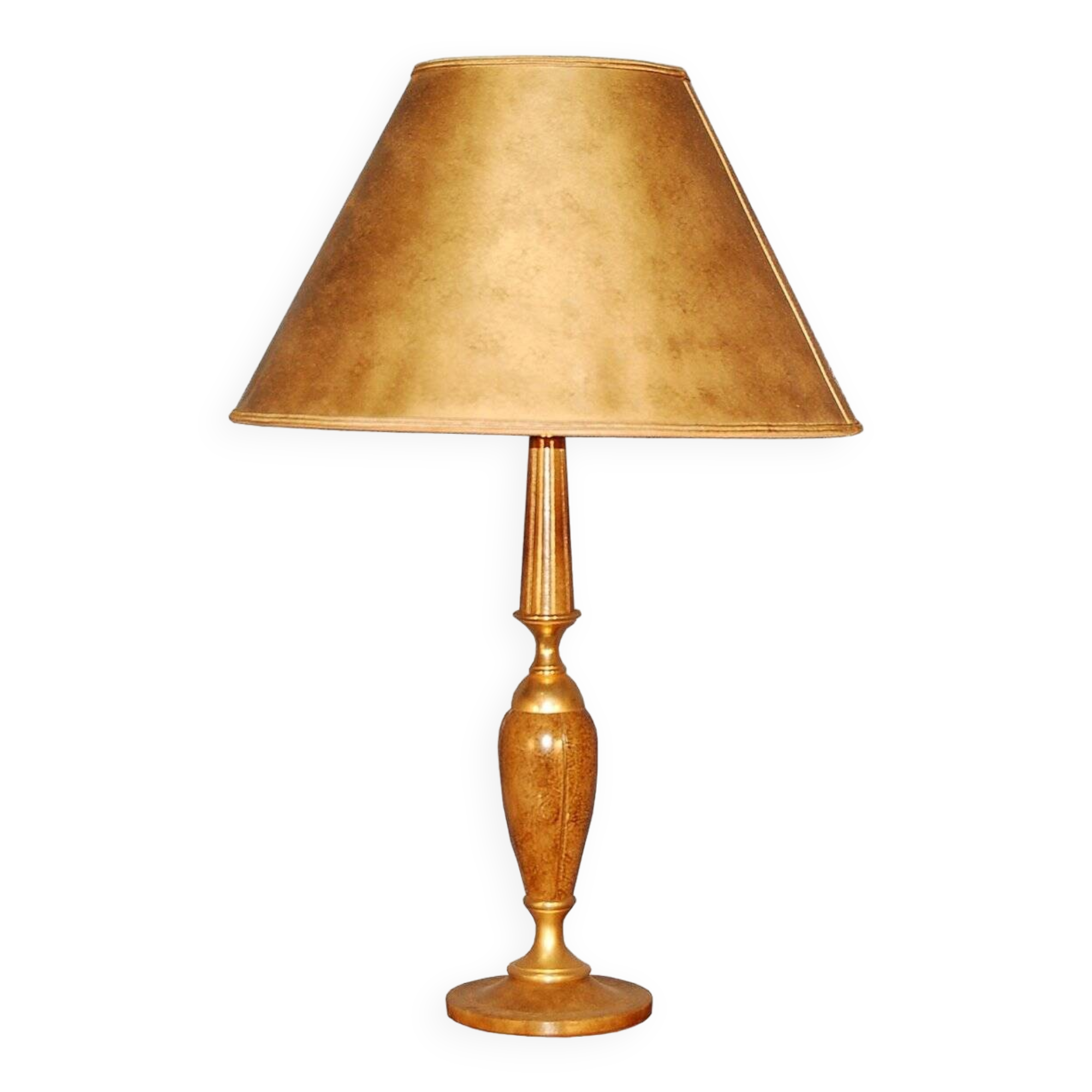 Gilt Brass and Leather Lamp from Le Tanneur, 1980's