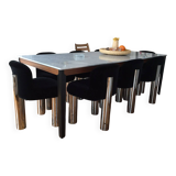 Contemporary HUG dining table by Arflex (marble/metal/oak)