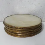 set of 6 vintage mother-of-pearl and brass coasters