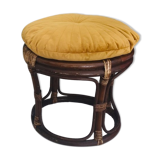 Vintage rattan ottoman, bamboo 70s with its cushion