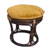 Pouf vintage en rotin, bambou années 70 avec son coussin