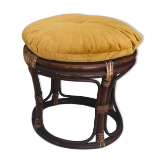 Vintage rattan ottoman, bamboo 70s with its cushion