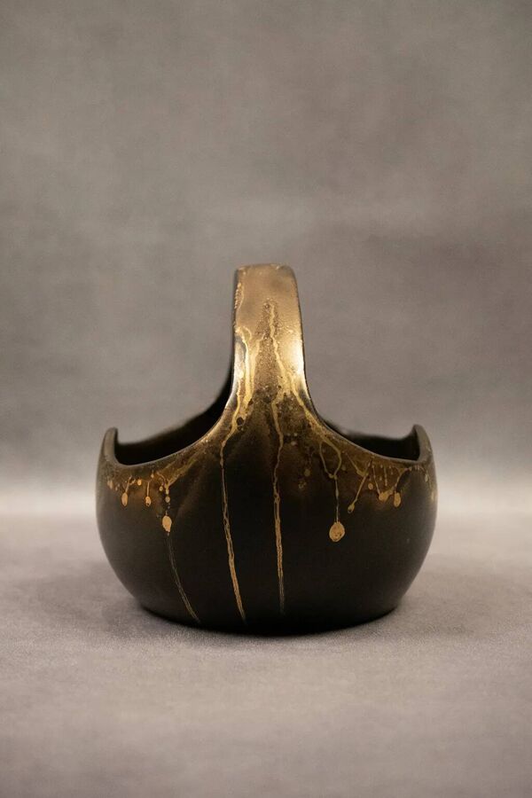 Coupe en grès irisé à anse Léon Pointu - Grès de Puisaye début XXème