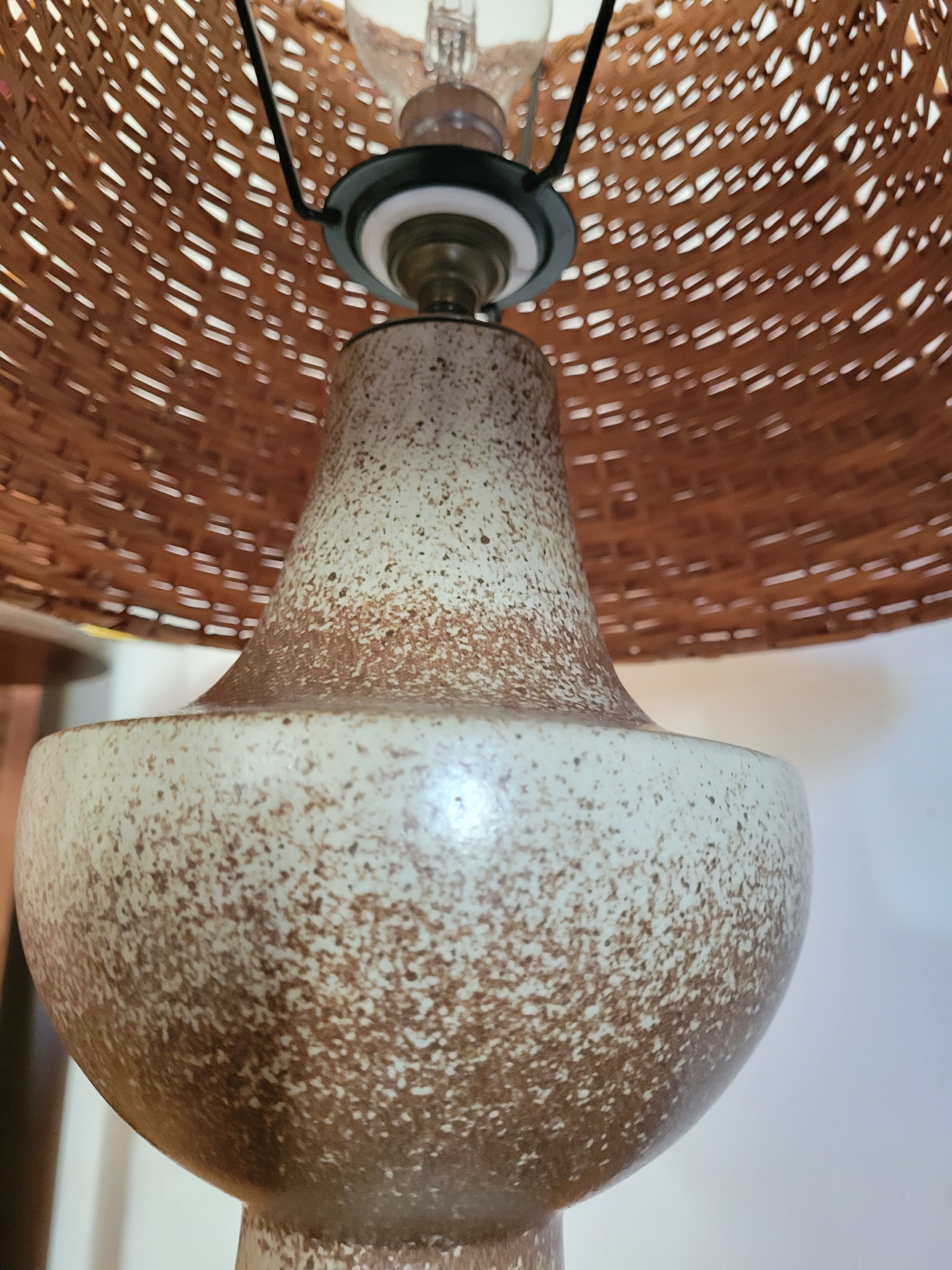 Stoneware and rattan lamp