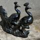 Centerpiece Pair of Peacocks Ceramic Vallauris Iridescent Anthracite Grey