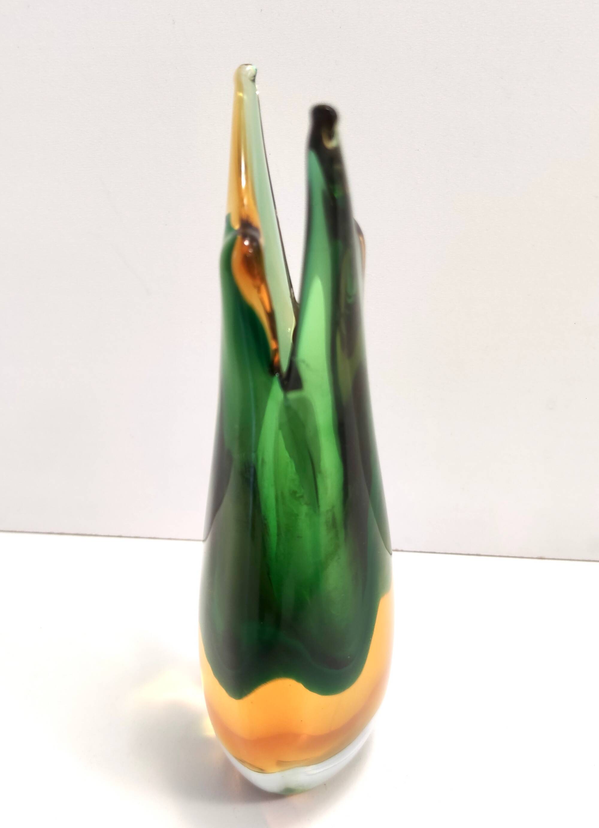 Green and Orange Sommerso Murano Glass Vase by Flavio Poli, Italy