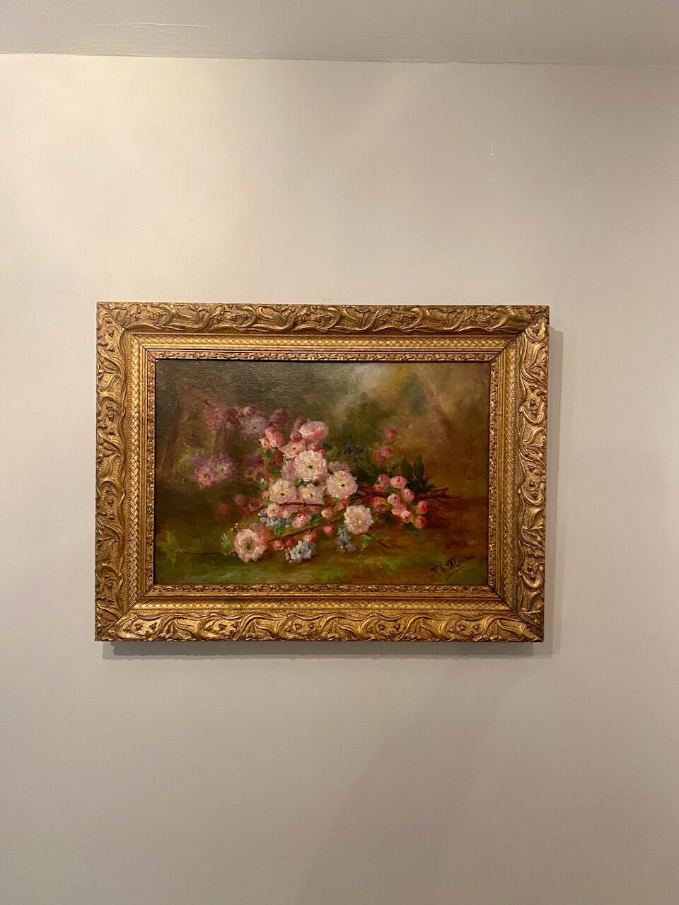 Old painting, still life, signed Monk, late nineteenth century early twentieth century