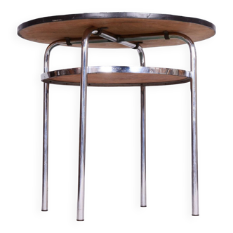 Restored Bauhaus Small Round Table, Chrome, Revived Polish, Czechia, 1930s