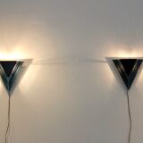 Dutch Modern Glass & Steel Triangular Wall Sconces