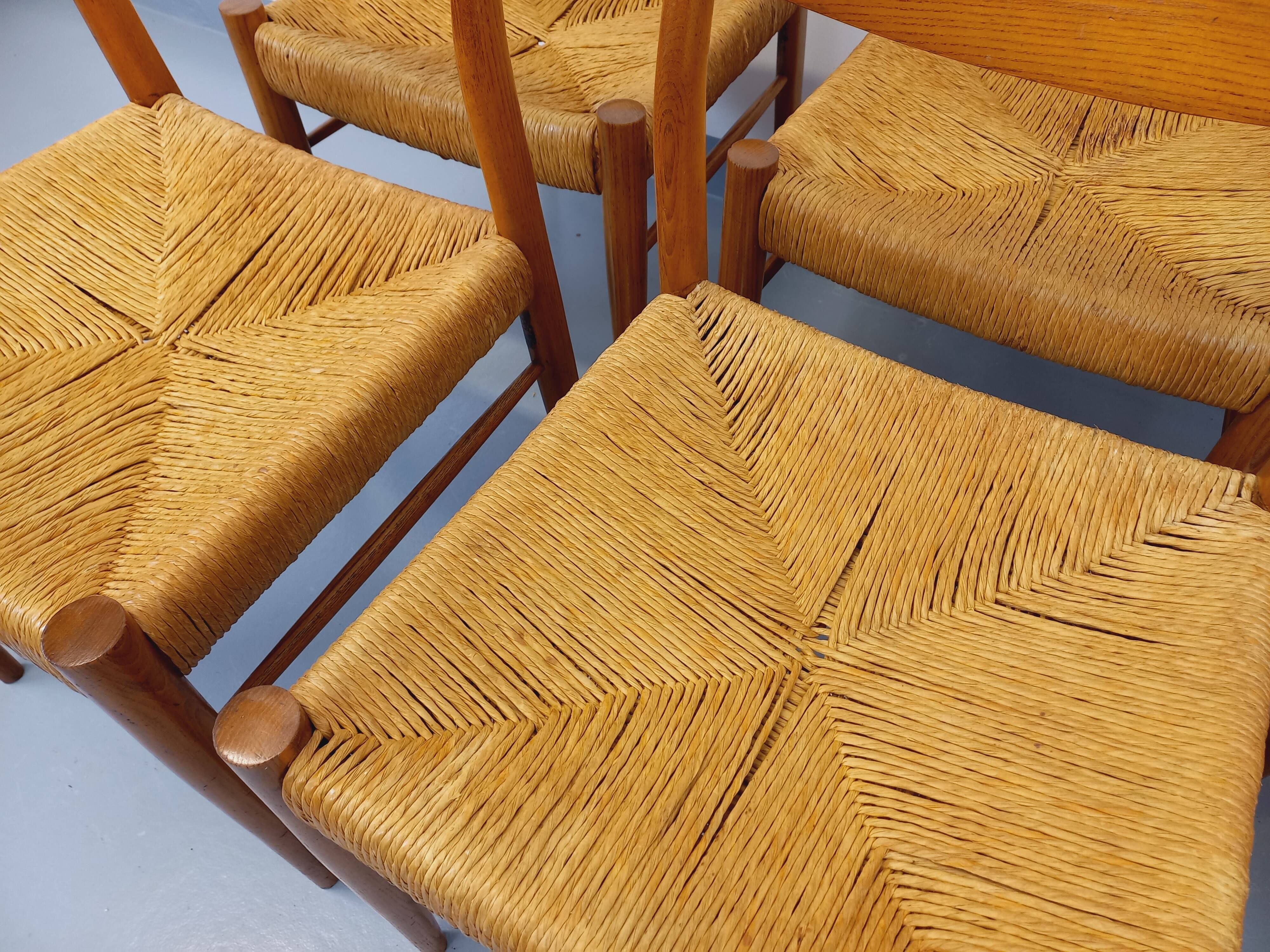 Set of 6 vintage teak Danish rope chairs Gessef Consorzio Sedie Friuli