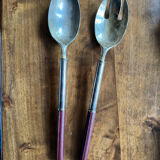 Pair of cutlery leather and metal salad