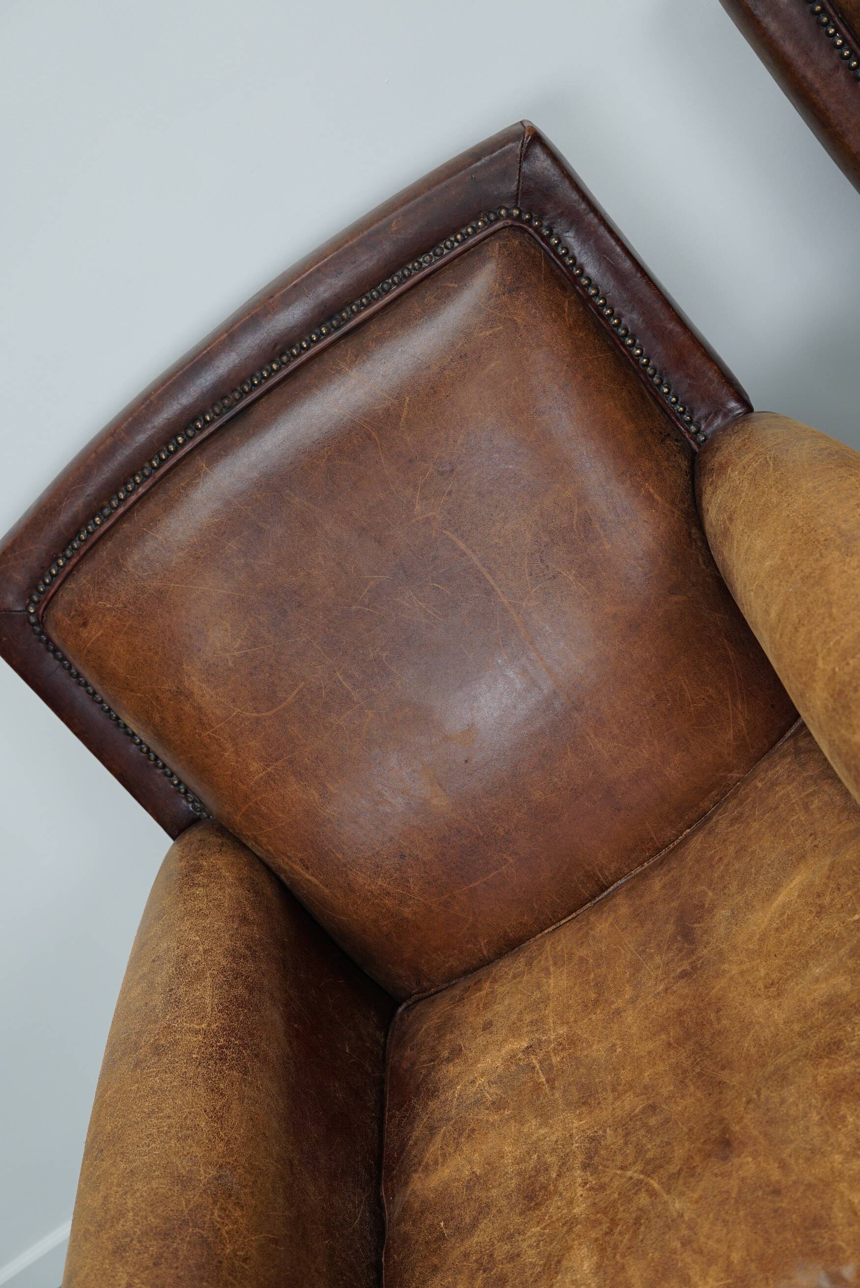 Vintage dutch cognac colored leather club chairs