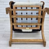1960s, Danish highback armchair, genuine cowhide, oak wood, reupholstered.