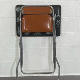 Vintage folding school desk with faux leather seat