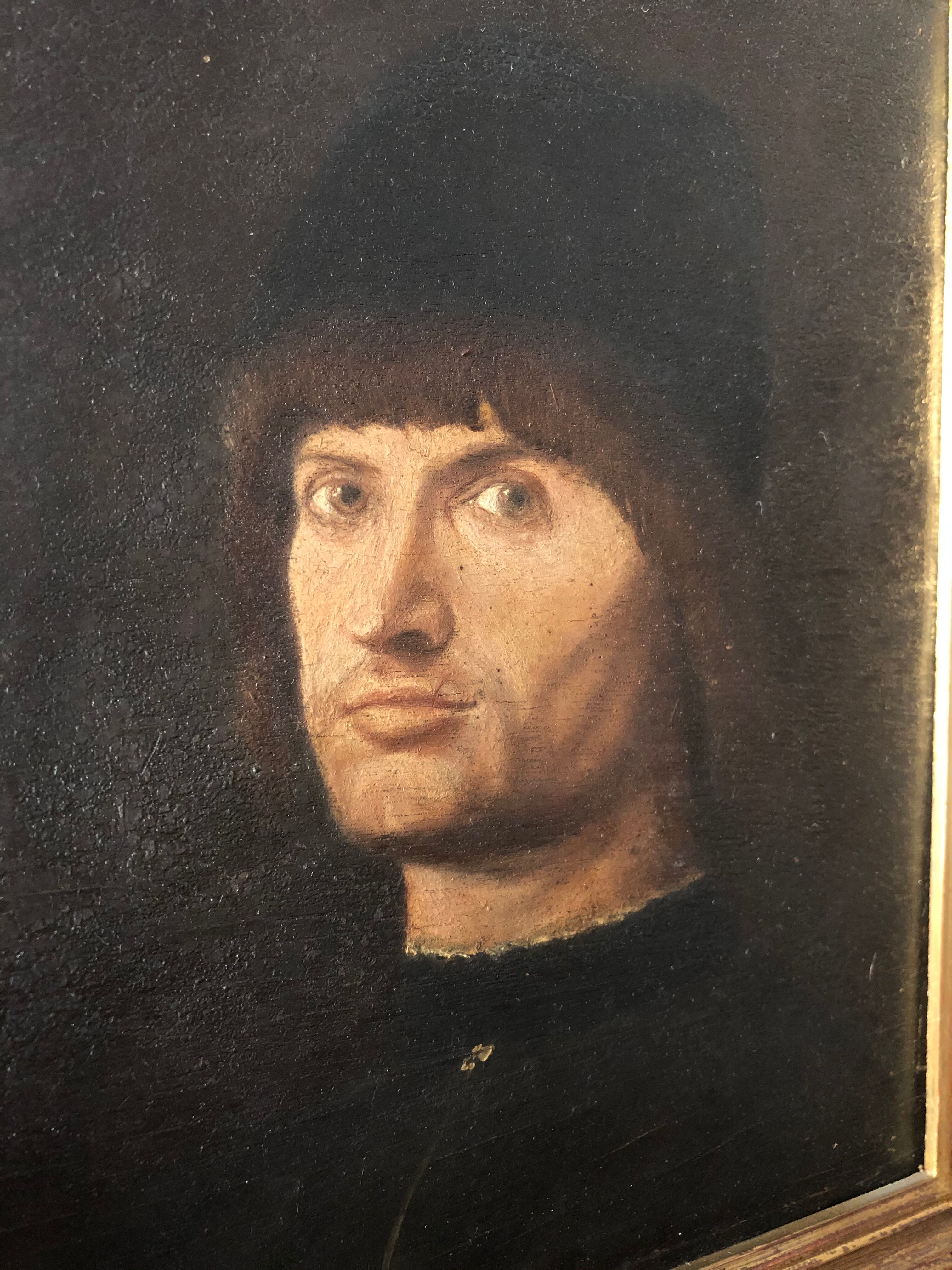 Portrait depicting Le Condottière, oil painting on wood.