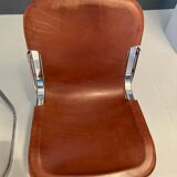 Set of 4 dining chairs in chrome and leather for Cidue Italy 1970