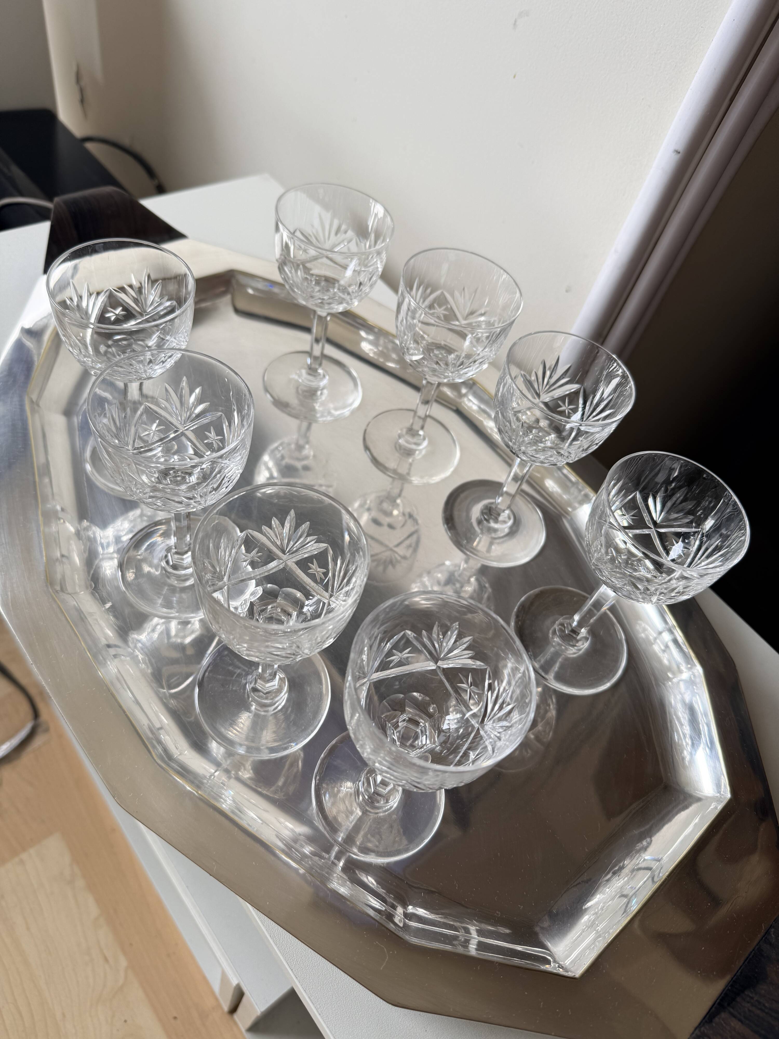 8 cut crystal aperitif glasses from Lorraine