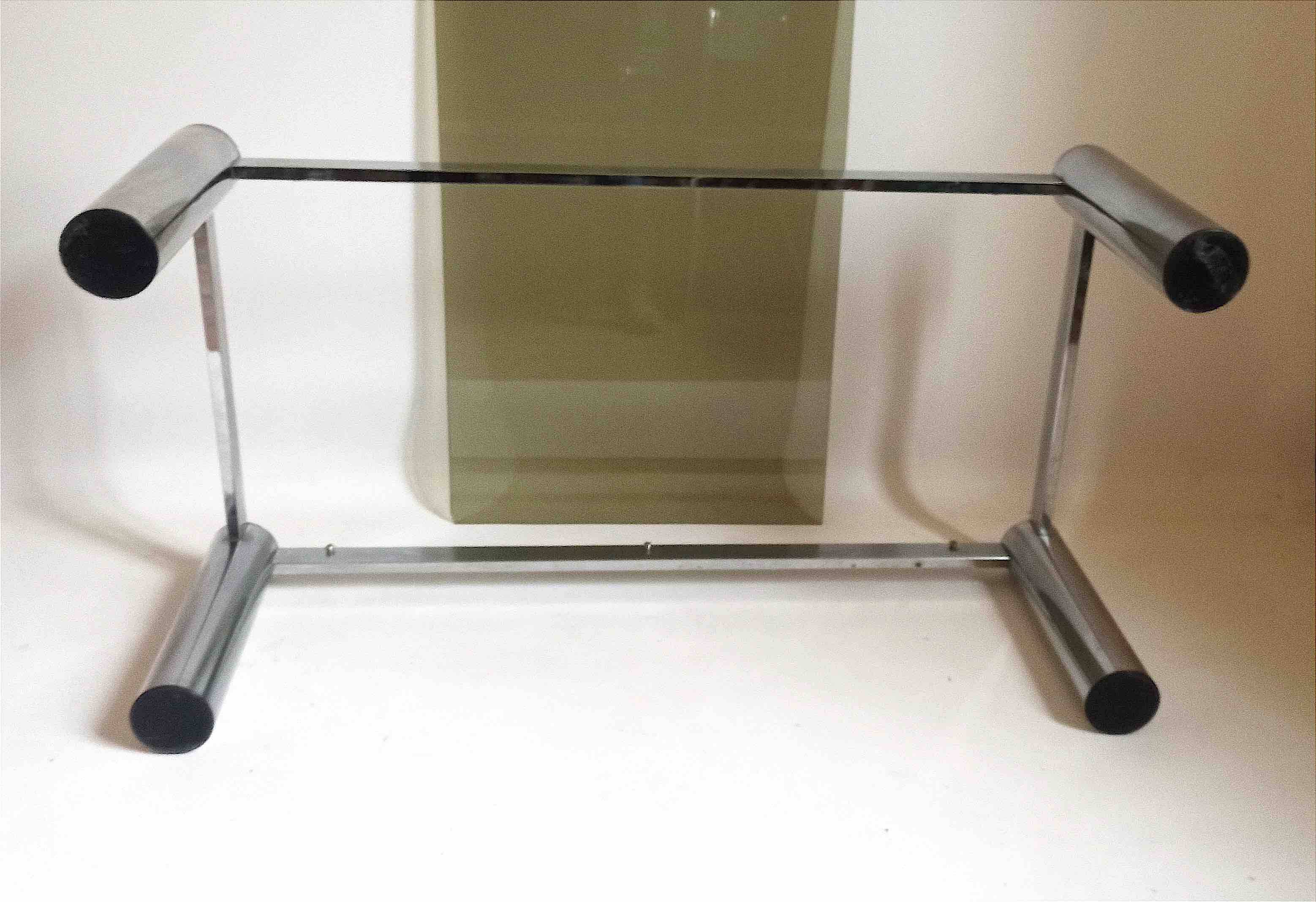 Rectangular coffee table 70s chrome and smoked glass 105 x 55.1 x 35.5 cm height