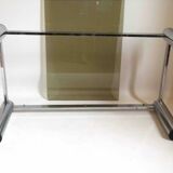 Rectangular coffee table 70s chrome and smoked glass 105 x 55.1 x 35.5 cm height