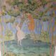 Large painting on canvas from the 20th century mounted on a frame - rural scene.