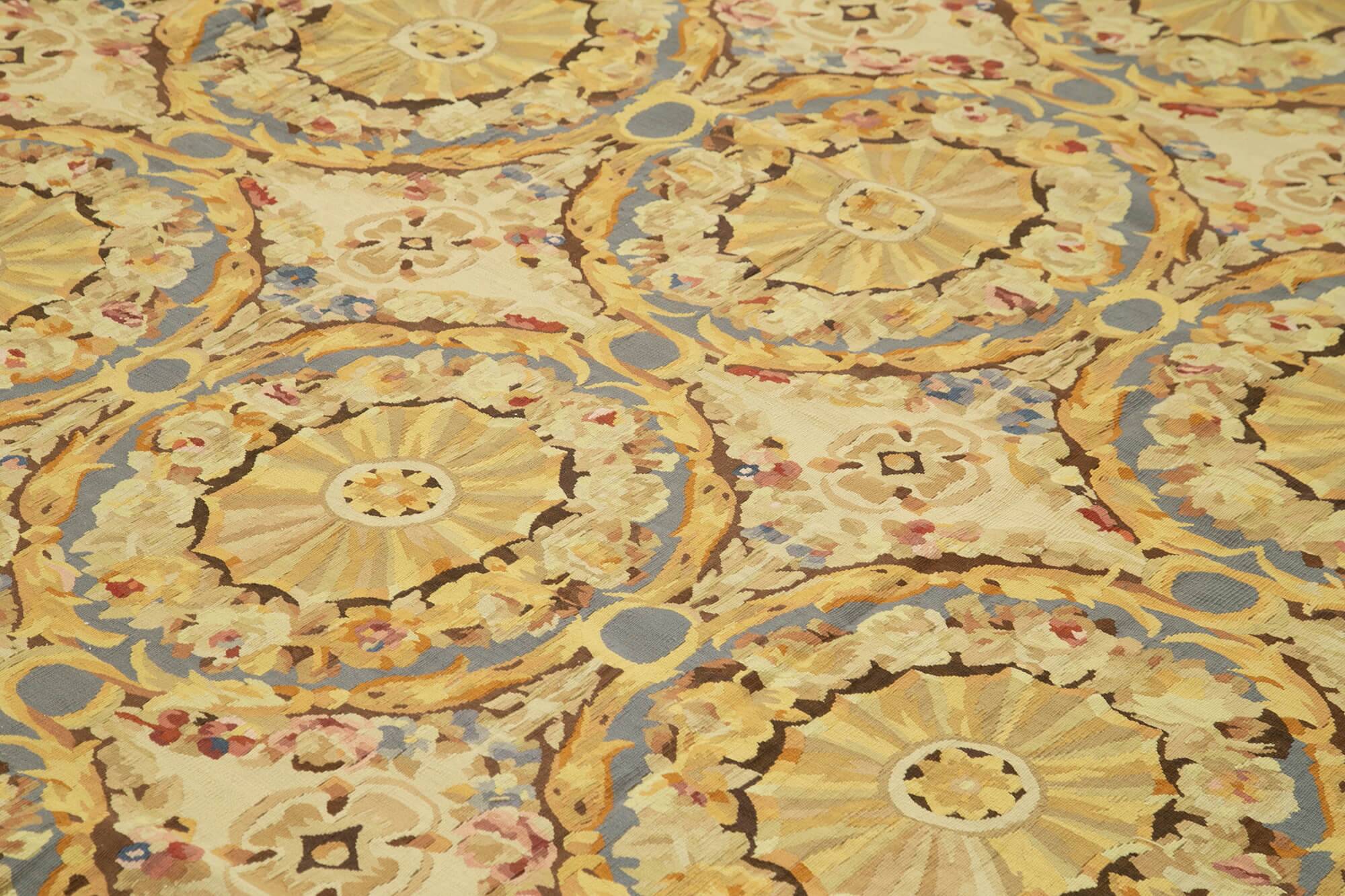 Handmade European Vintage Aubusson Kilim 338 cm x 381 cm