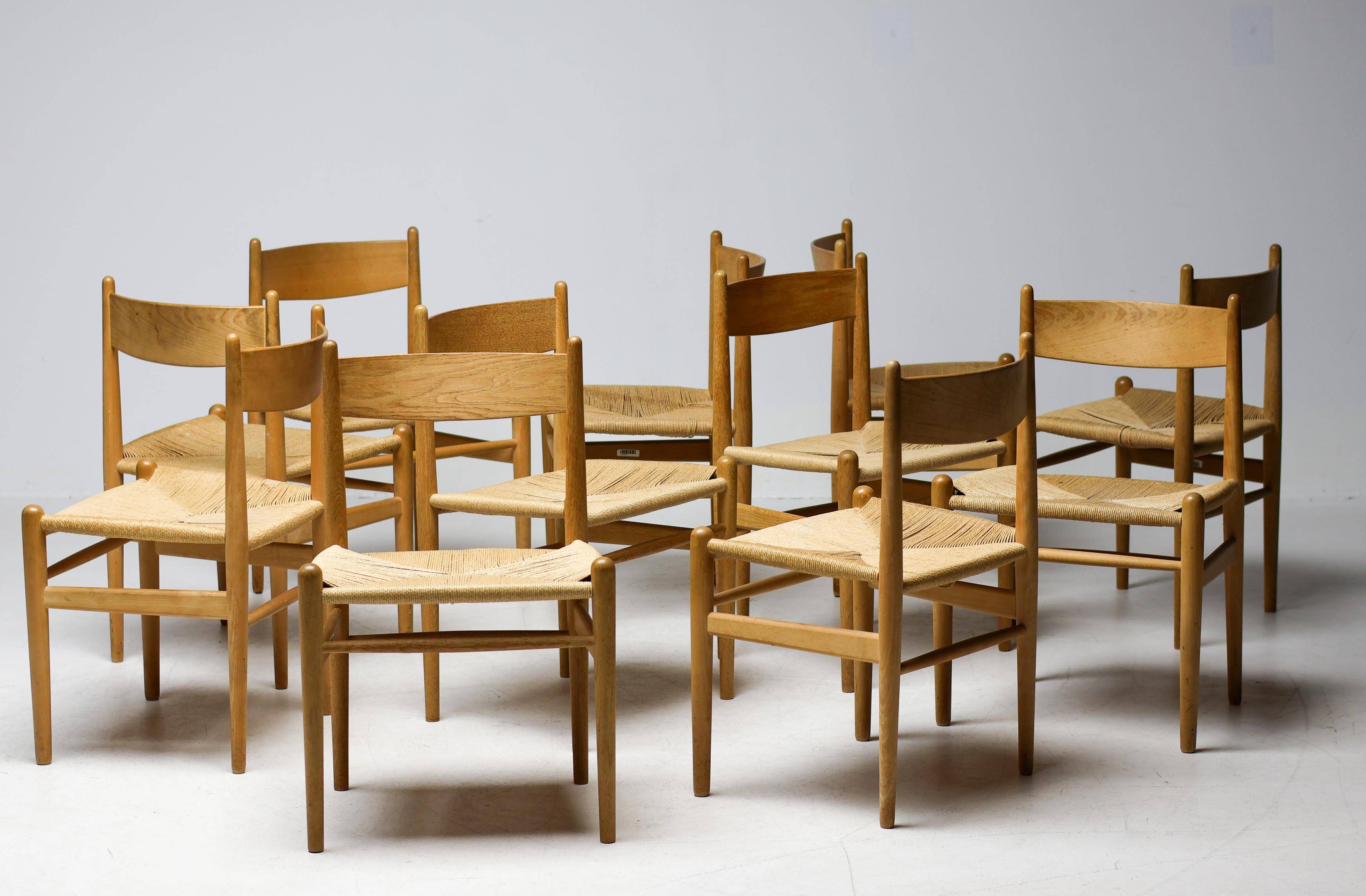 CH36 dining chair, matched, in soap-treated oak by Hans J. Wegner for Carl Hansen.