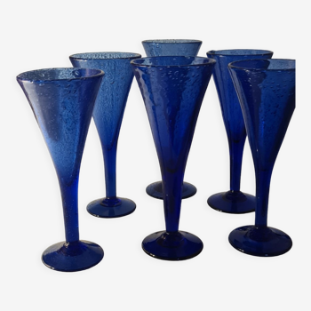 Set of 6 flutes in champagne biot 1970