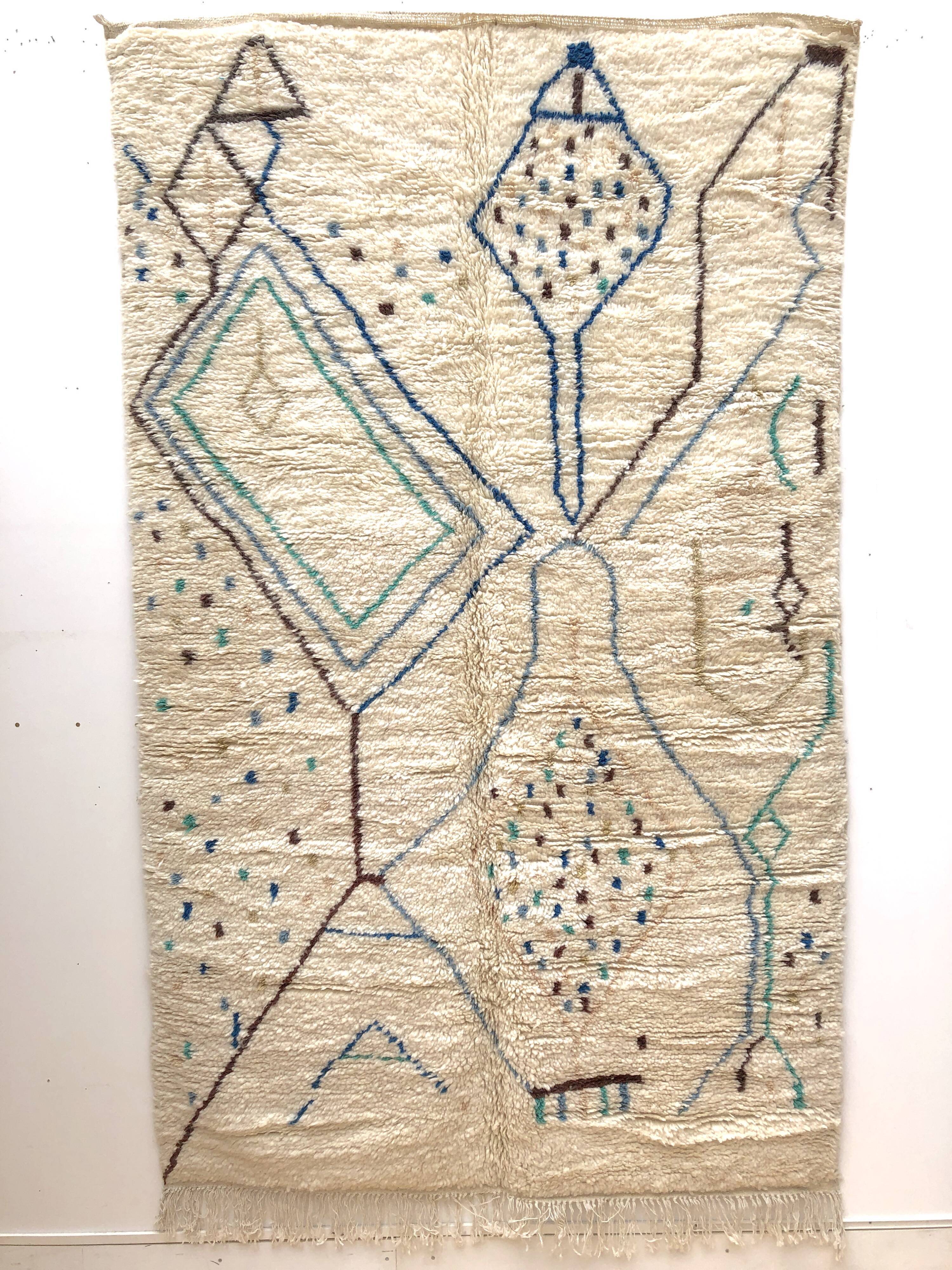 Moroccan Berber carpet Azilal with blue and green motifs 2,45x1,48m