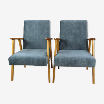 Set of 2 grey velvet armchairs, 1970s