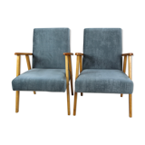 Set of 2 grey velvet armchairs, 1970s