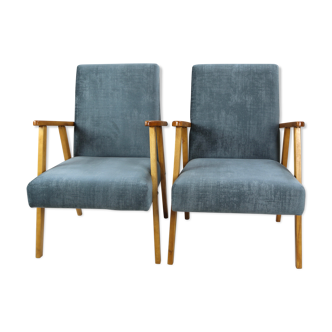 Set of 2 grey velvet armchairs, 1970s