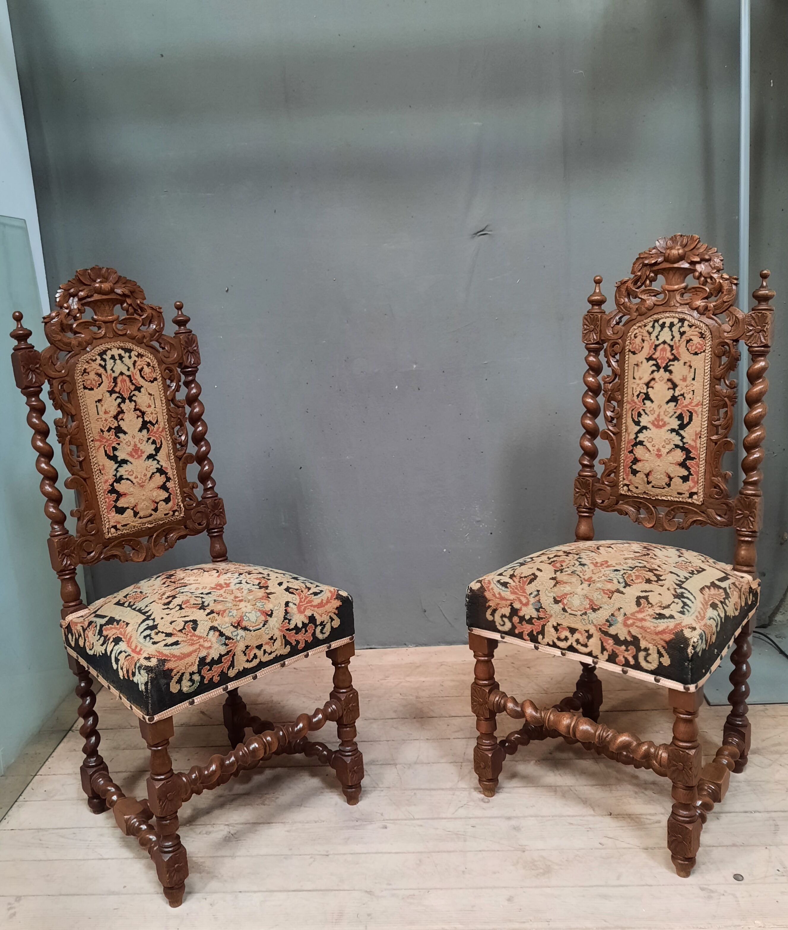 Pair of twisted oak chairs