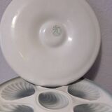 8 white/grey-blue shell/oyster plates, Moulin des Loups Orchies, France