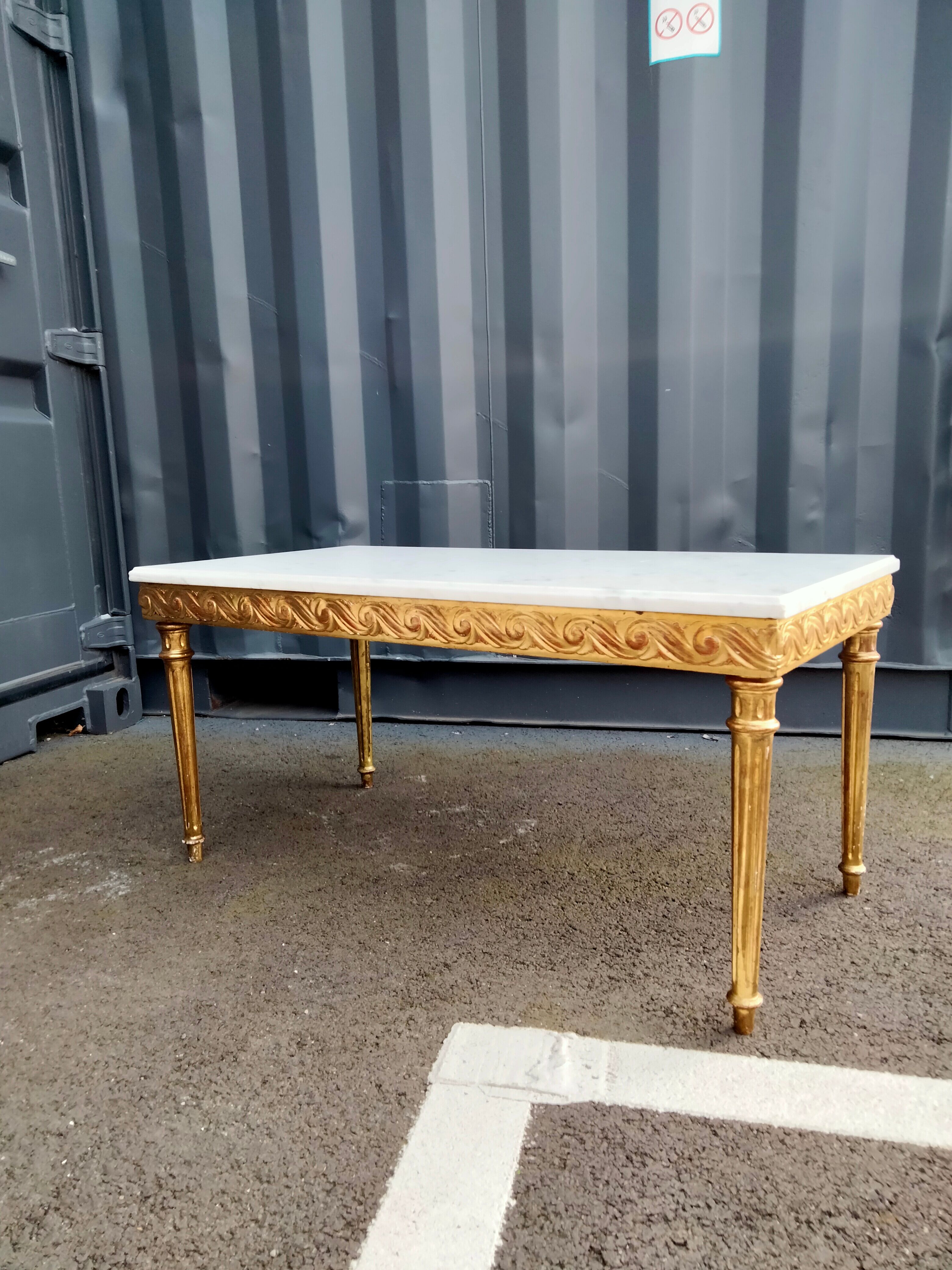 Coffee table gilded wood old marble top side table