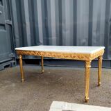 Coffee table gilded wood old marble top side table