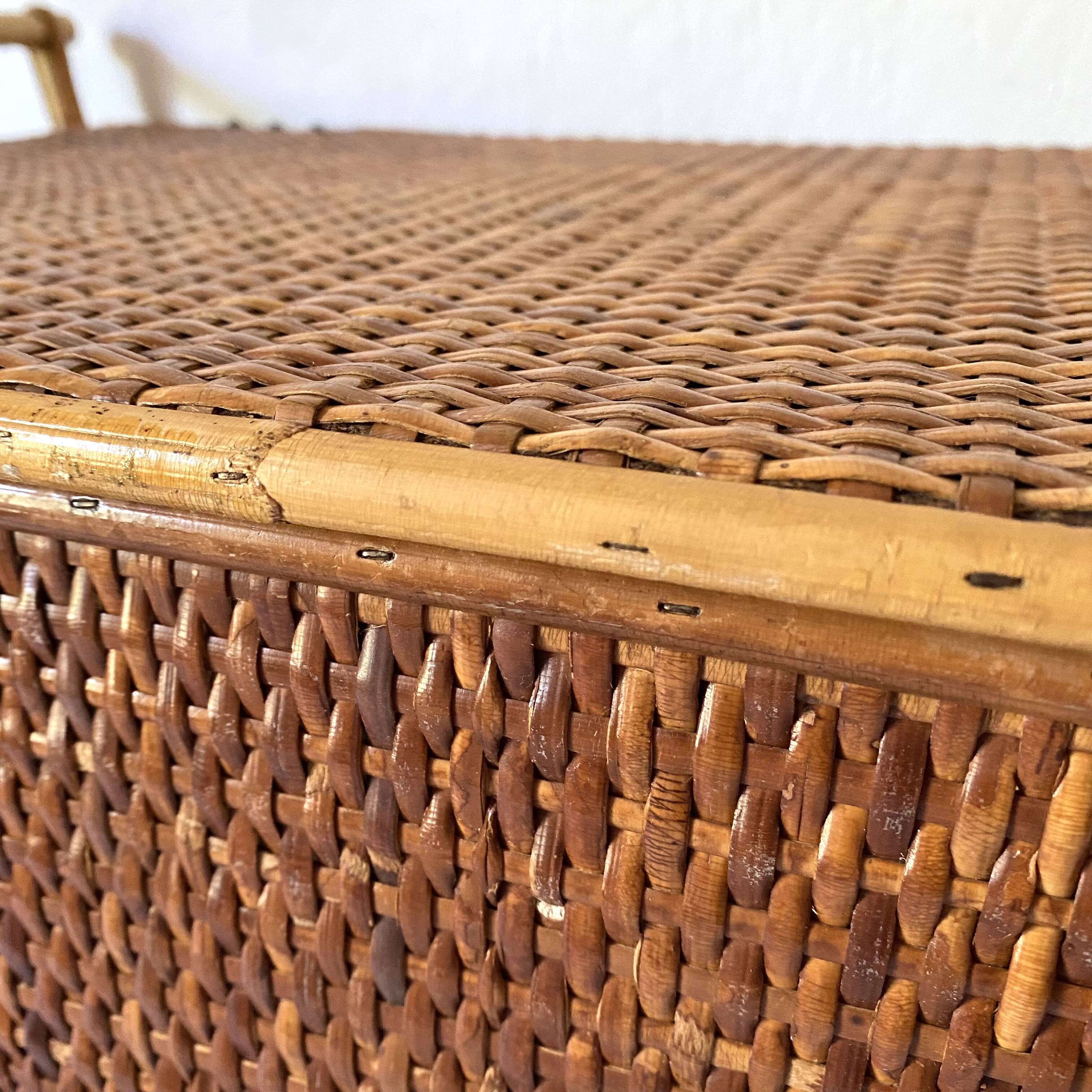 Vintage rattan cane bench chest