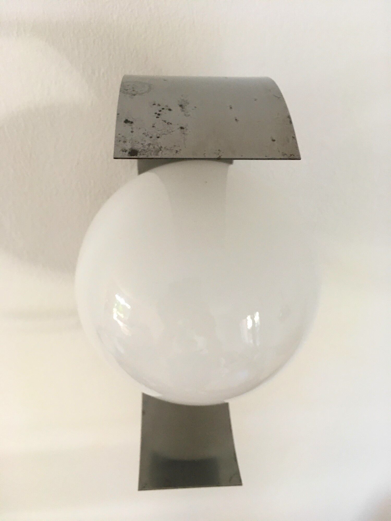 2 vintage wall lamps in stainless steel and opaline 70s