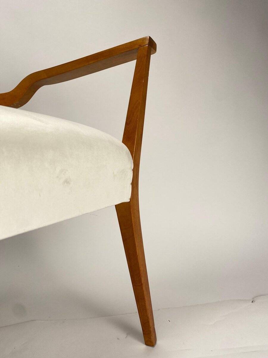 Paire de fauteuils organiques en velours et bois dans le style de Gio Ponti, années 50