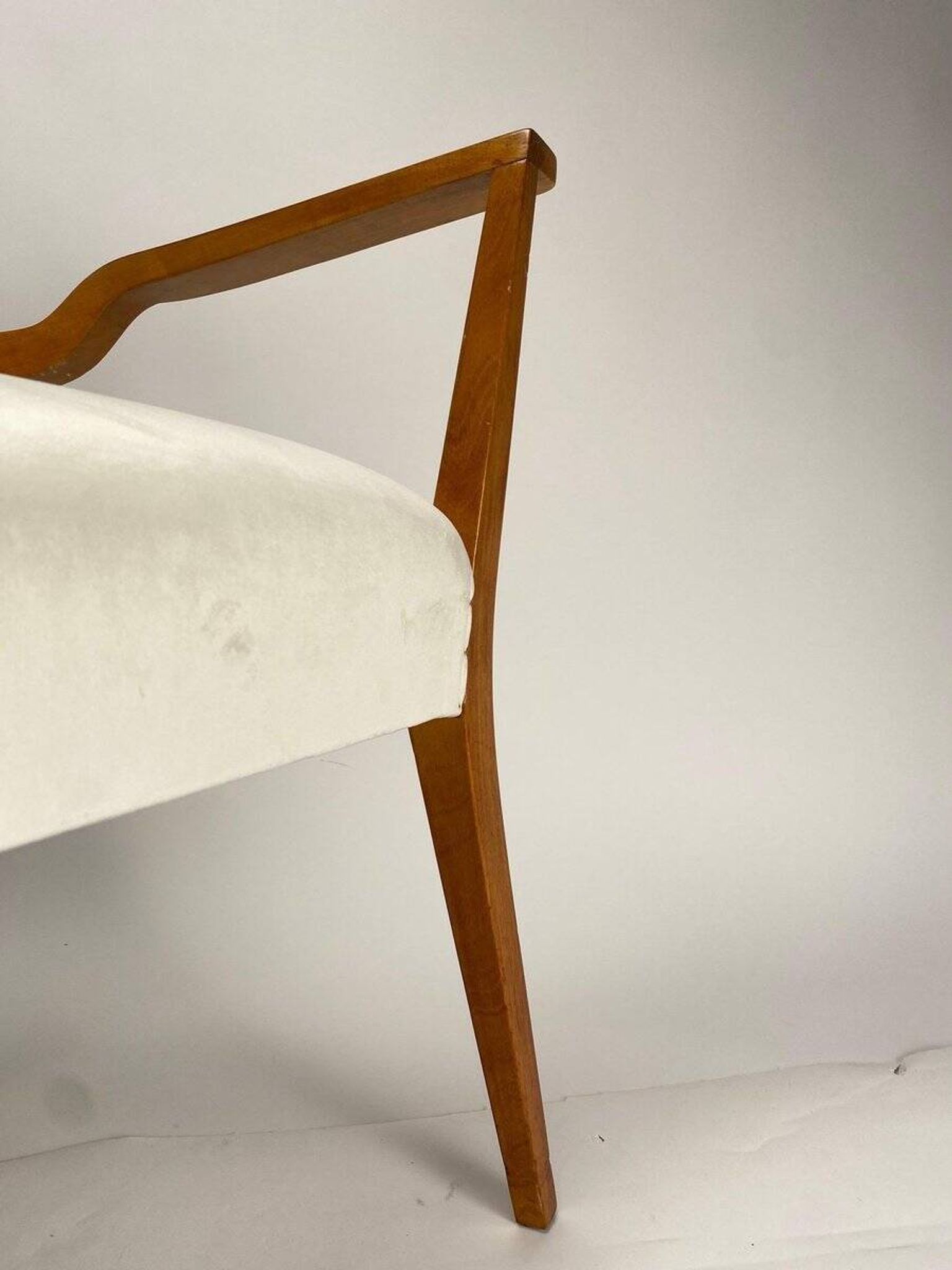 Set of Mid-Century Organic Armchairs in Velvet and Wood in the style of Gio Ponti Style, 1950s