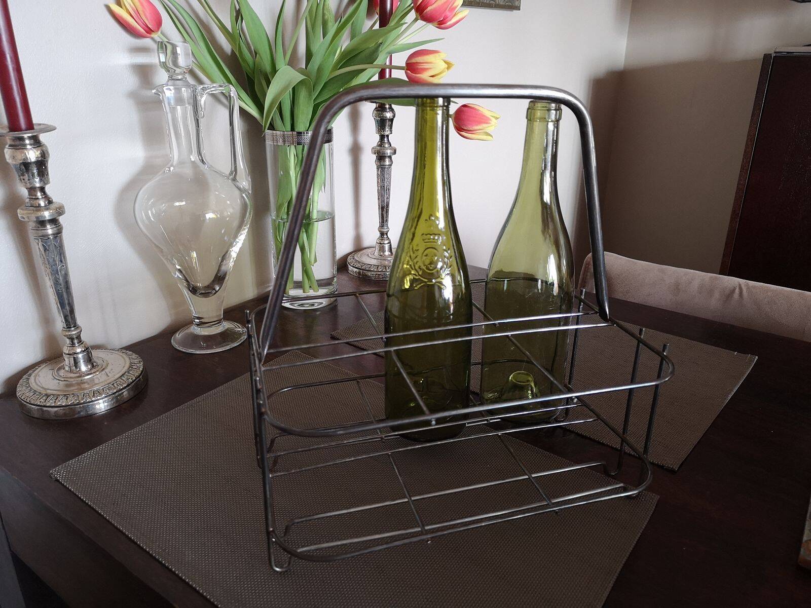 Metal bottle holder basket - 1950s
