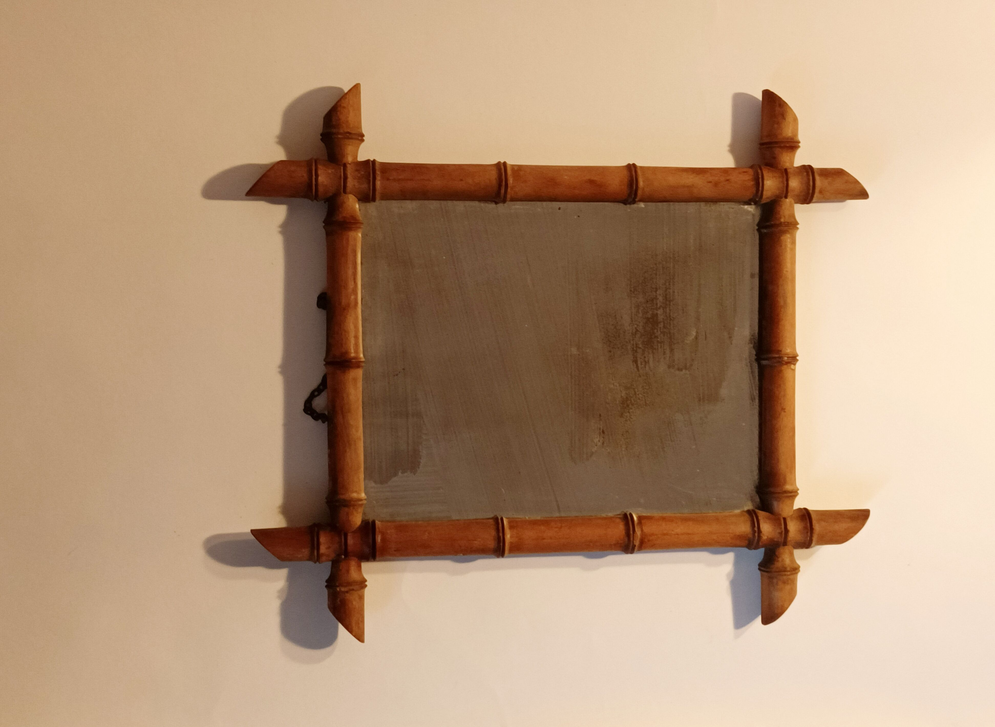 Vintage bamboo barber mirror 38x40cm