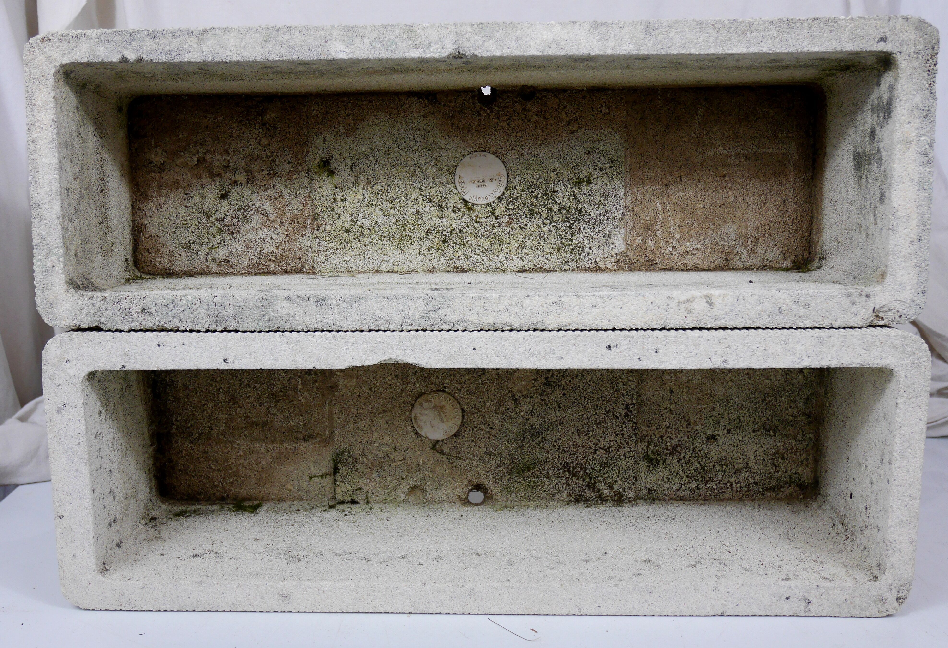 pair old gardeners reconstituted stone fluted grandon