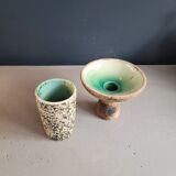 Brutalist ceramic vase and candlestick set