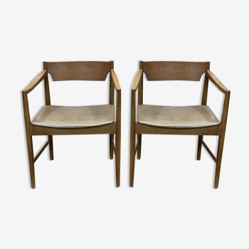 Pair of Scandinavian teak armchairs from the 70s with skai seat