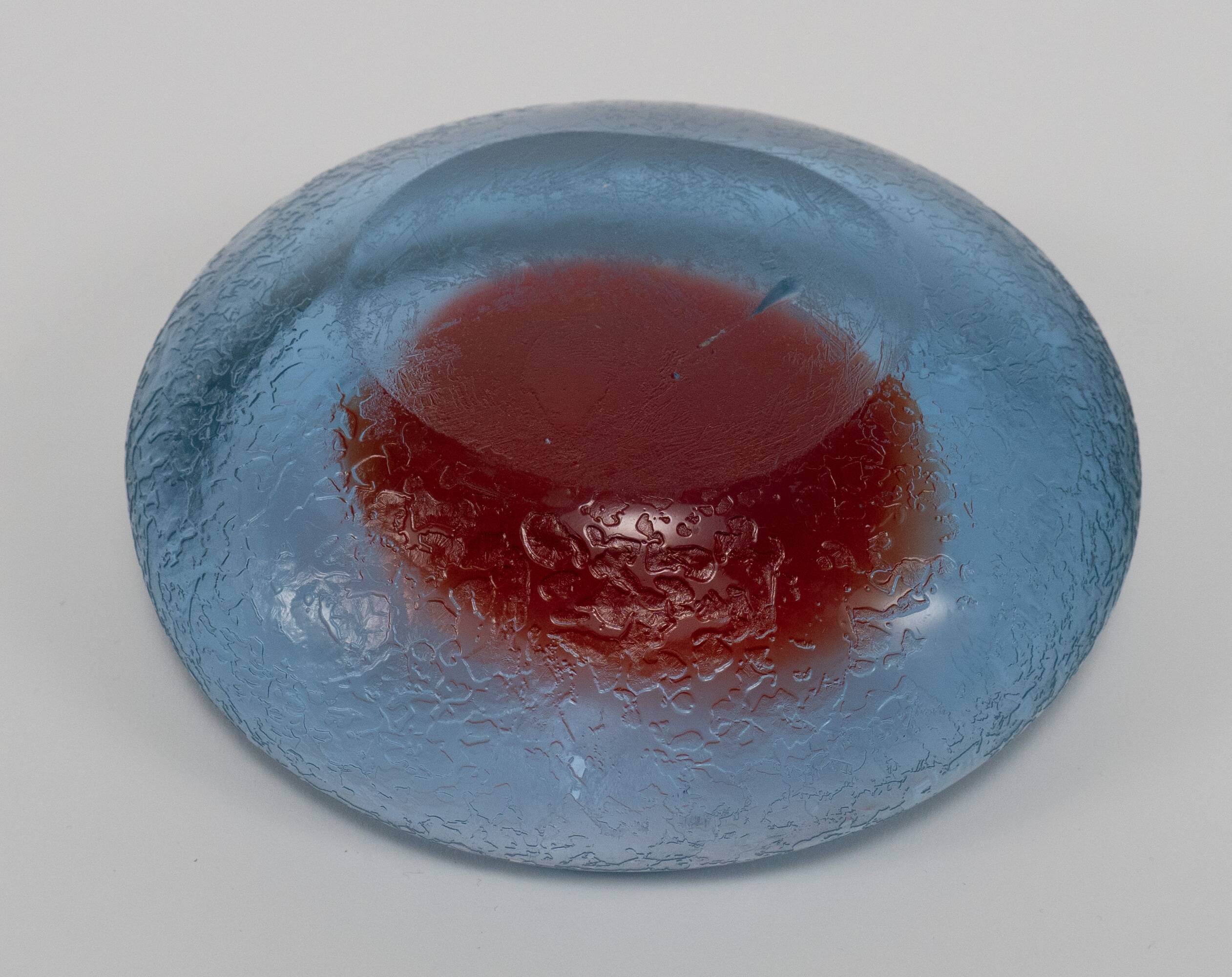 Vintage 1960s Murano Blue & Red Spot Corroso Glass Dish by Galliano Ferro