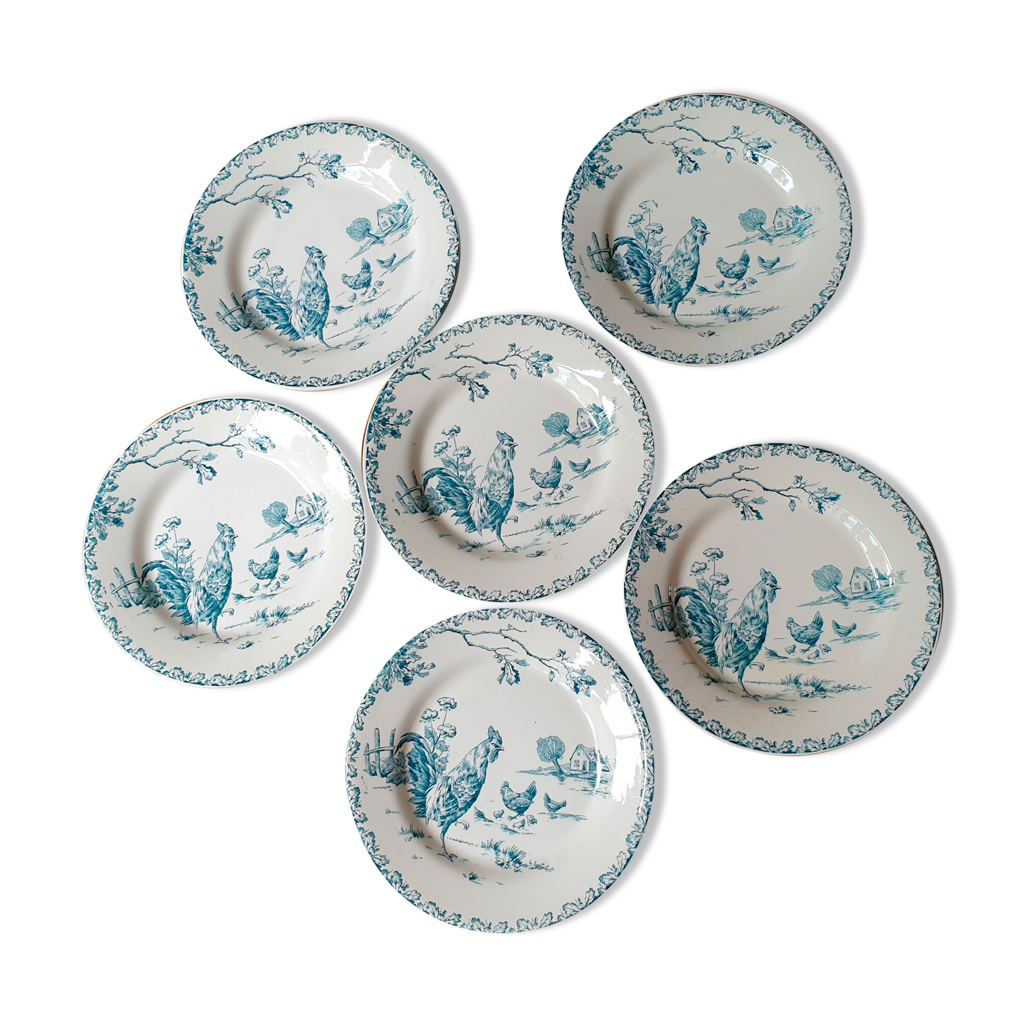 6 plates Gien Terre de Fer series "rooster"
