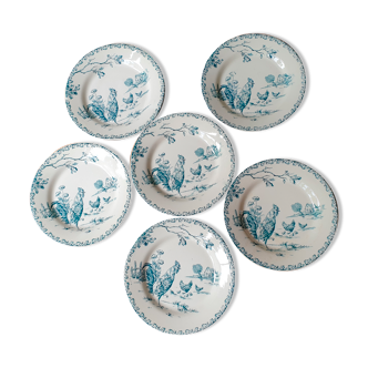 6 plates Gien Terre de Fer series "rooster"
