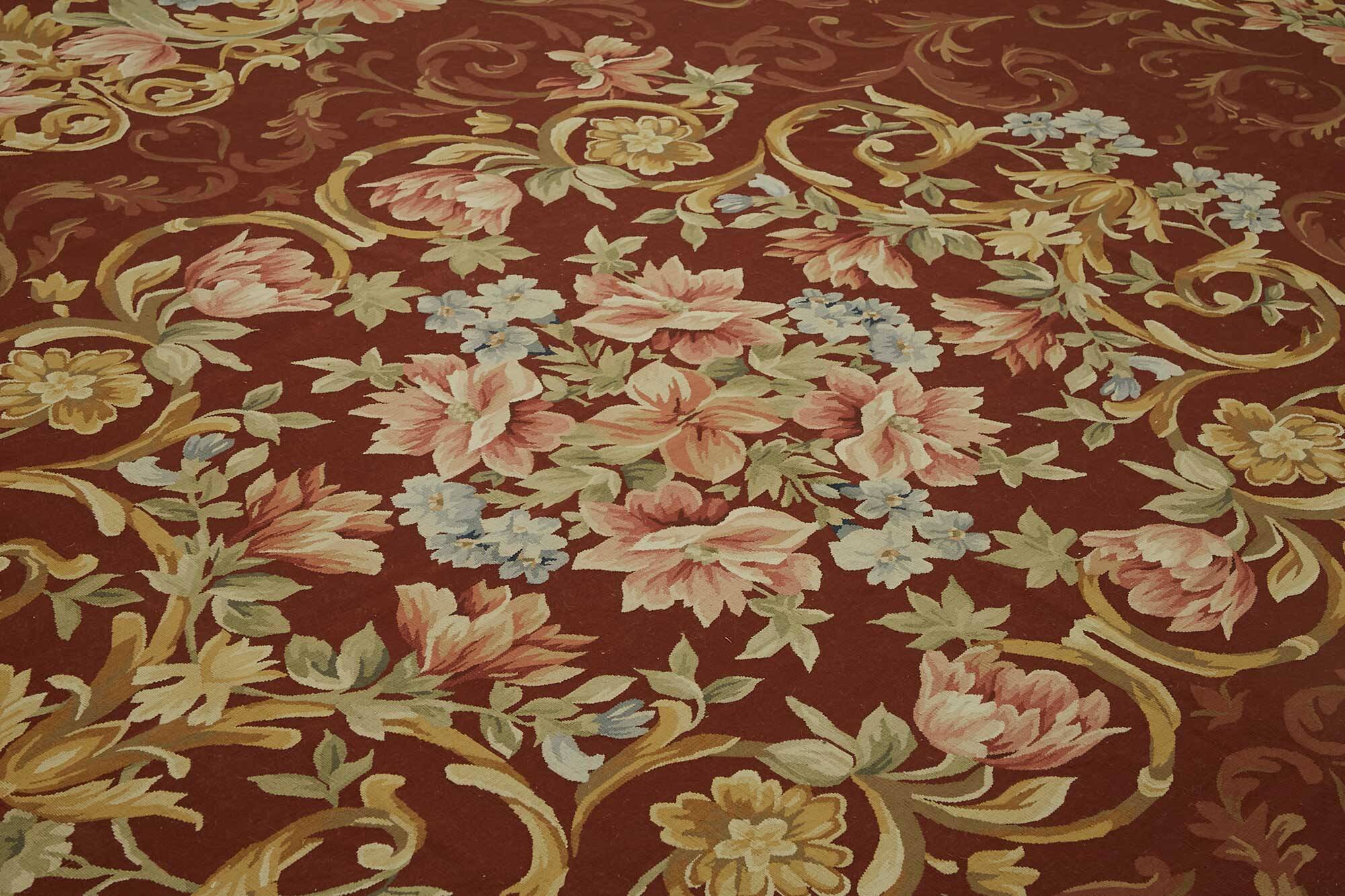 Handmade European Vintage Aubusson Kilim 302 cm x 410 cm