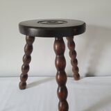 Brutalist stool with turned wooden legs